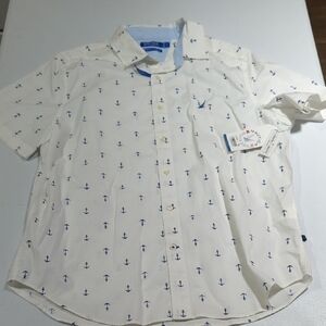 Nautica Men's Casual White Shirt with Blue Anchor Pattern New With Tags....